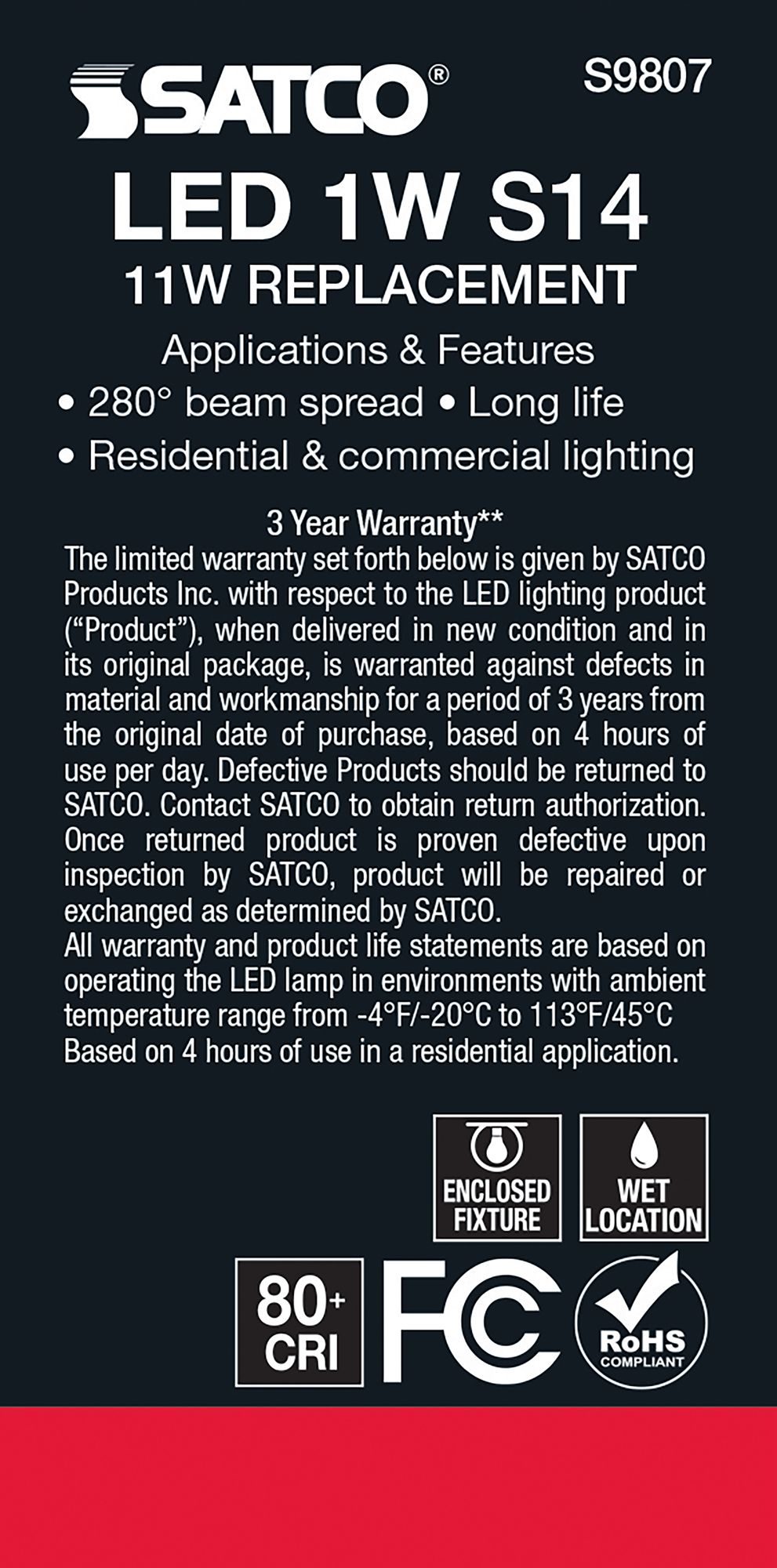 Image 5 11W Equivalent Satco Clear 1W LED Non-Dimmable Standard Bulb more views