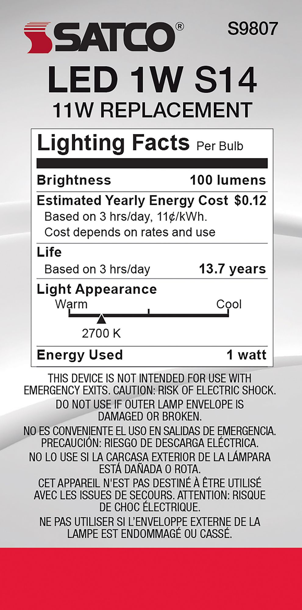 Image 6 11W Equivalent Satco Clear 1W LED Non-Dimmable Standard Bulb more views