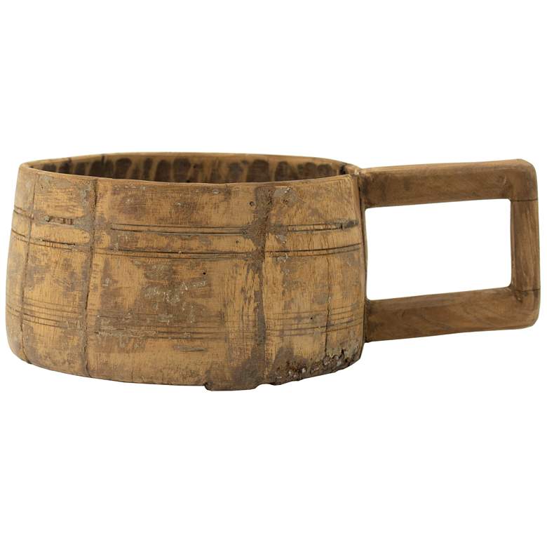 Image 1 12.2" Brown Antique Wooden Bowl w/ Handle