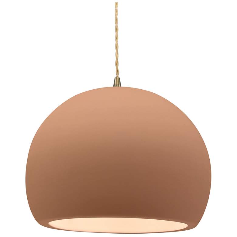 Image 1 12.25"W Adobe Frame Antique Brass Large Globe Twisted Cord LED Pendant