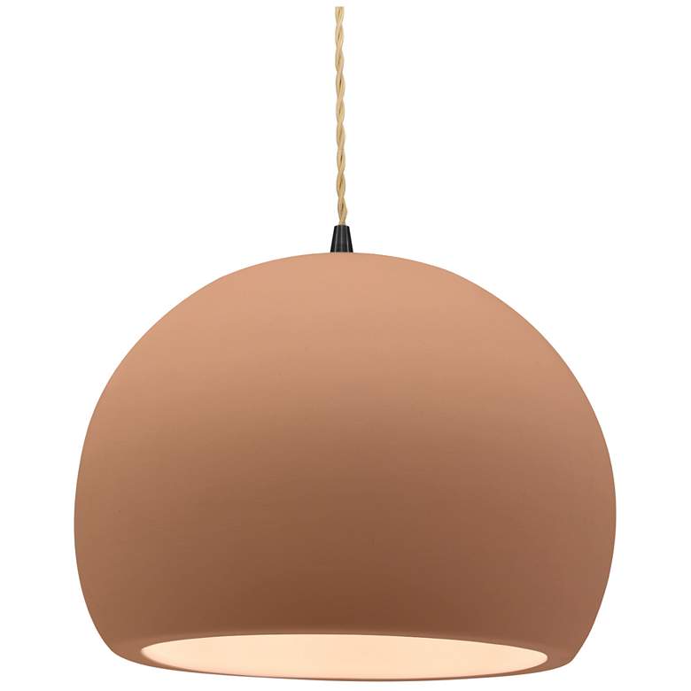 Image 1 12.25"W Adobe Frame Matte Black Large Globe Beige Twisted Cord LED Pen