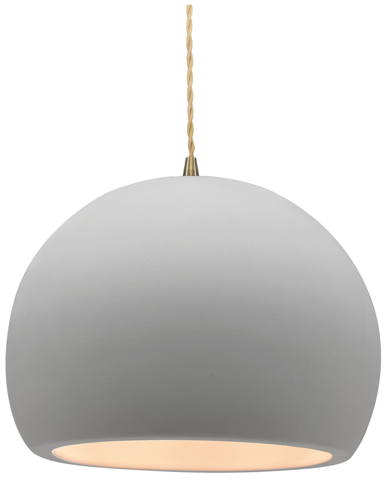 12.25"W Bisque Frame Antique Brass Large Globe Beige Twisted Cord Pend