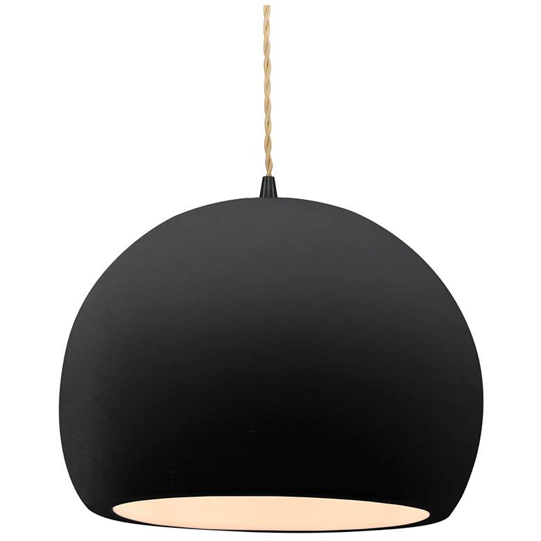 Image 1 12.25"W Carbon Frame Matte Black Large Globe Beige Twisted Cord Pendan
