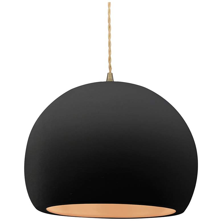 Image 1 12.25"W Carbon/Gold Frame Antique Brass Large Globe Cord LED Pendant