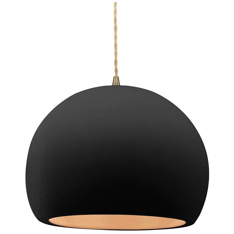 Image 1 12.25"W Carbon/Gold Frame Antique Brass Large Globe Twisted Cord Penda