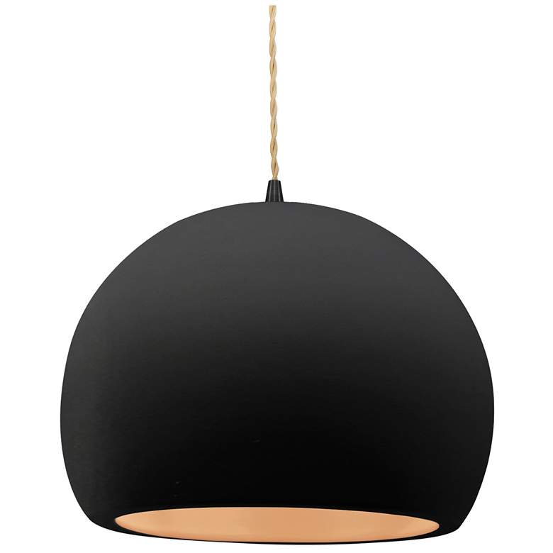 Image 1 12.25"W Carbon/Gold Frame Matte Black Large Globe Twisted Cord Pendant
