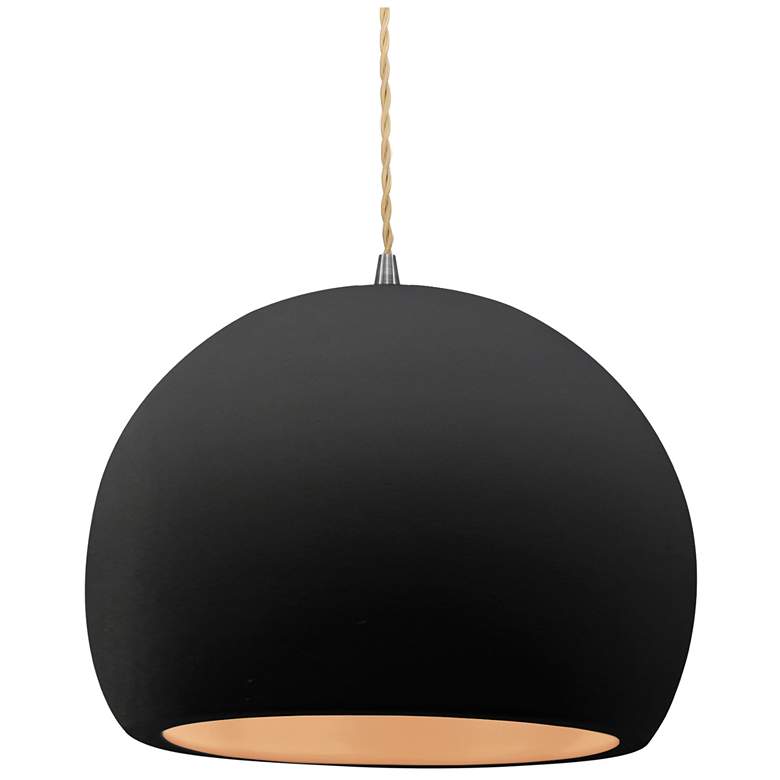Image 1 12.25"W Carbon/Gold Frame Nickel Large Globe Beige Twisted Cord LED Pe