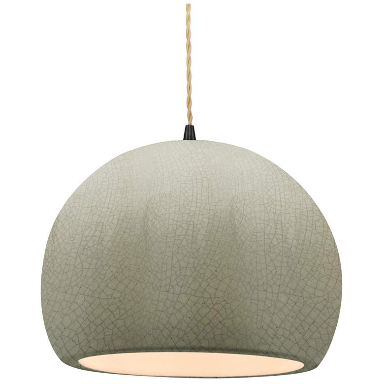 Image 1 12.25"W Celadon Frame Matte Black Large Globe Beige Twisted Cord Penda