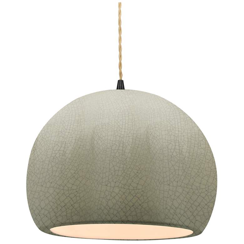 Image 1 12.25"W Celadon Frame Matte Black Large Globe Twisted Cord LED Pendant