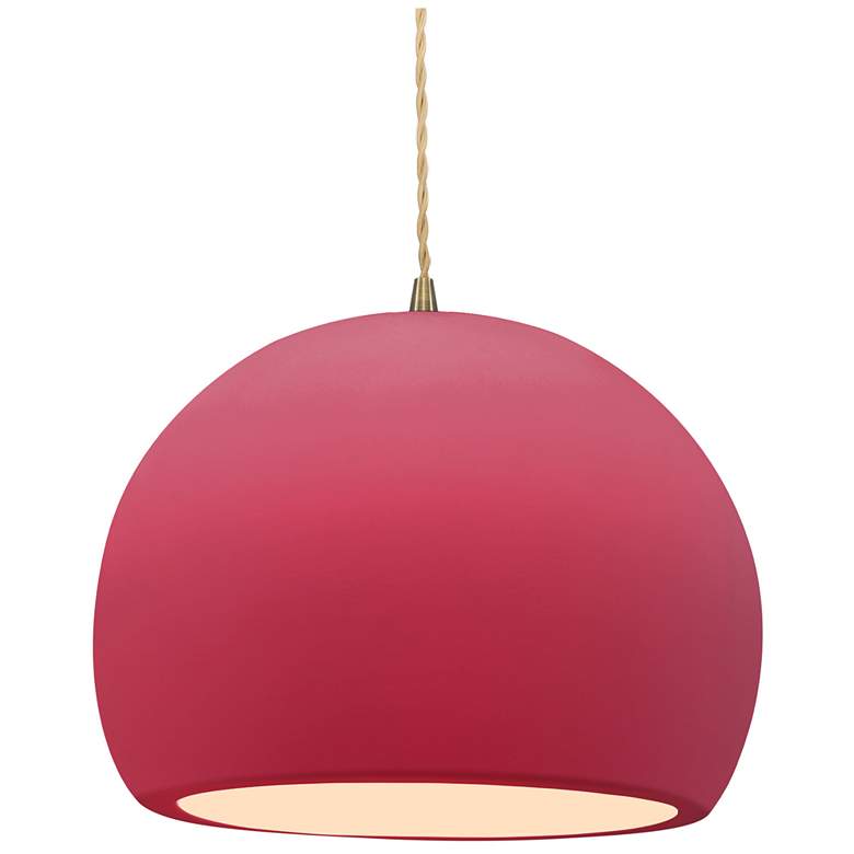Image 1 12.25"W Cerise Frame Antique Brass Large Globe Twisted Cord LED Pendan