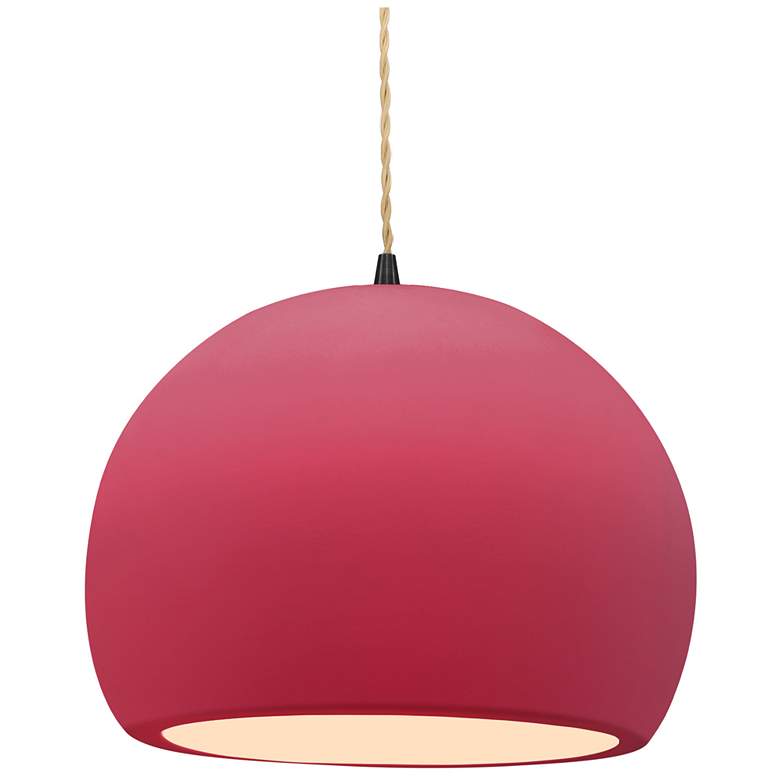 Image 1 12.25"W Cerise Frame Matte Black Large Globe Beige Twisted Cord Pendan