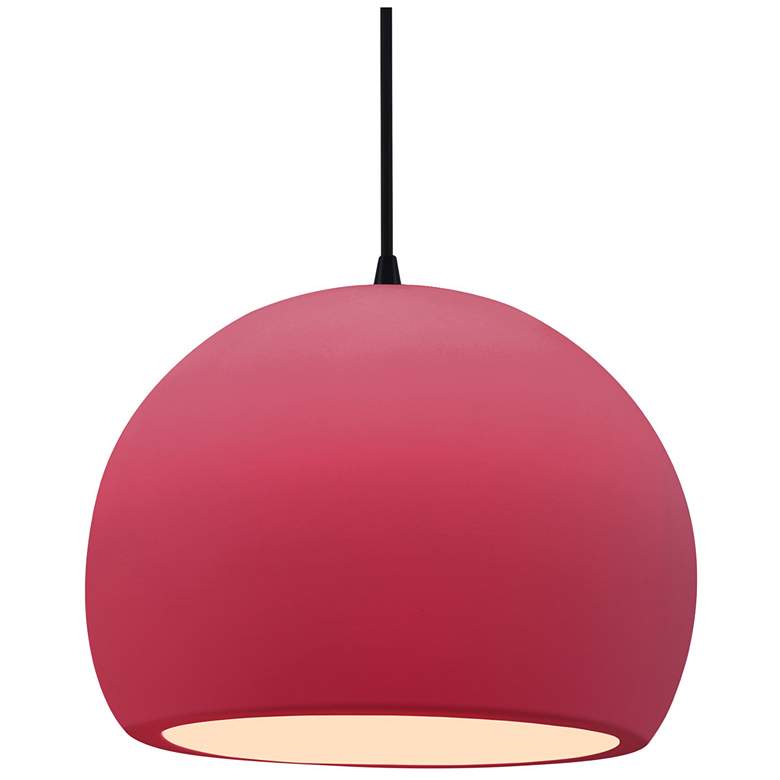 Image 1 12.25"W Cerise Frame Matte Black Large Globe Black Cord LED Pendant