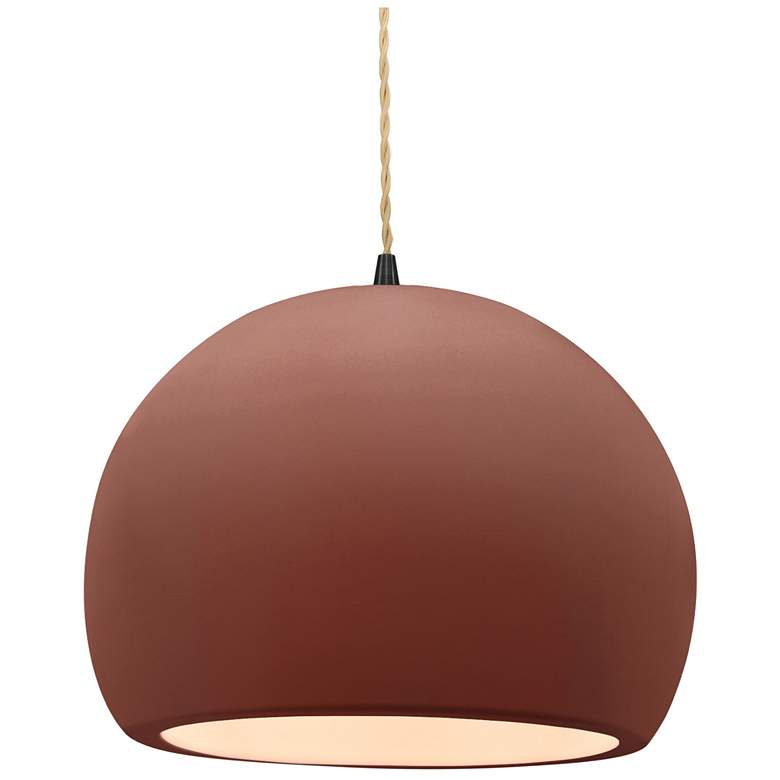 Image 1 12.25"W Clay Frame Matte Black Large Globe Beige Twisted Cord Pendant