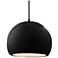 12.25"W Gloss Black Frame Matte Black Large Globe Black Cord Pendant