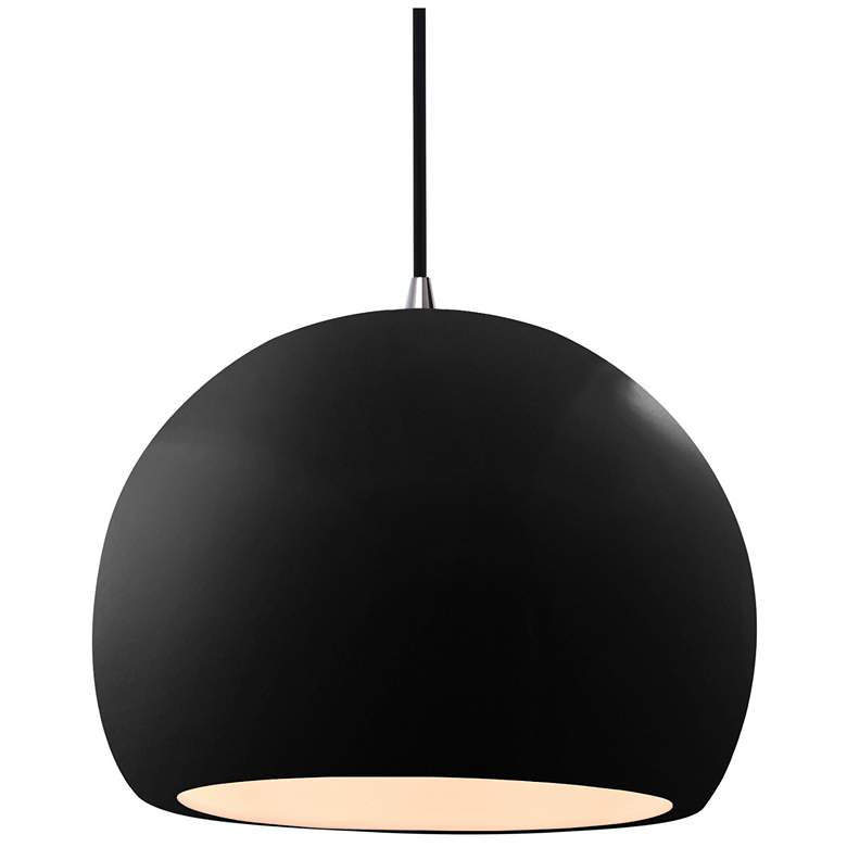 Image 1 12.25"W Gloss Black/White Frame Nickel Large Globe Black Cord LED Pend