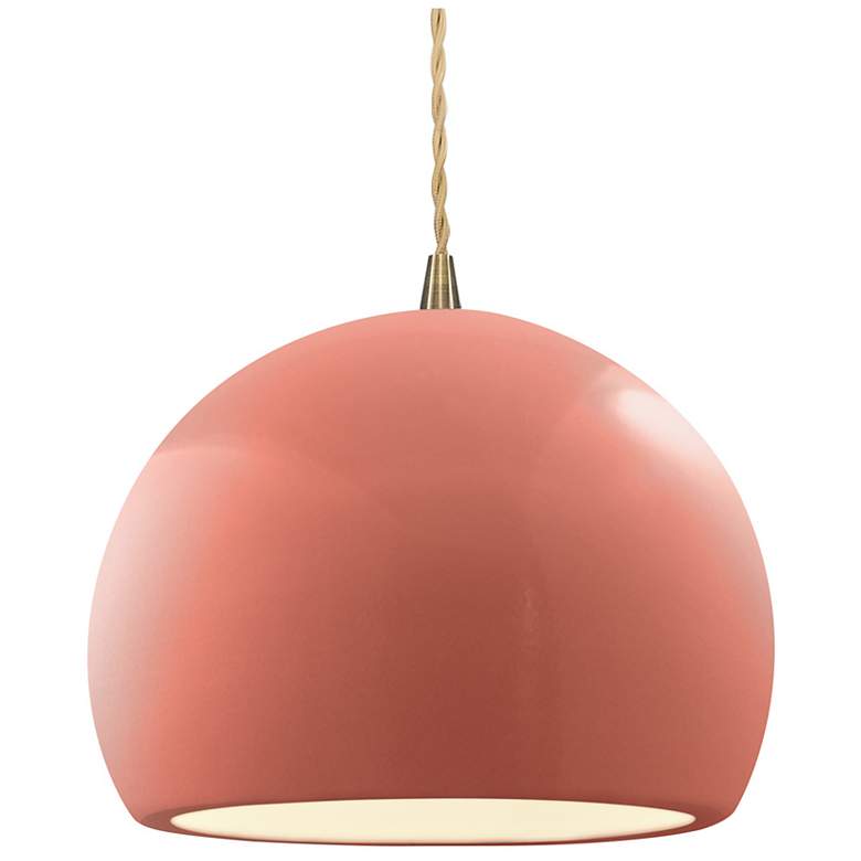 Image 1 12.25"W Gloss Blush Frame Antique Brass Large Globe Twisted LED Pendan