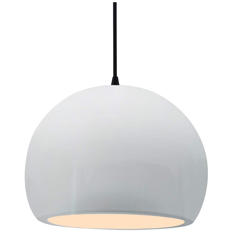 Image 1 12.25"W Gloss White Frame Matte Black Large Globe Black Cord Pendant