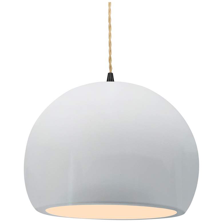 Image 1 12.25"W Gloss White Frame Matte Black Large Globe Twisted Cord Pendant