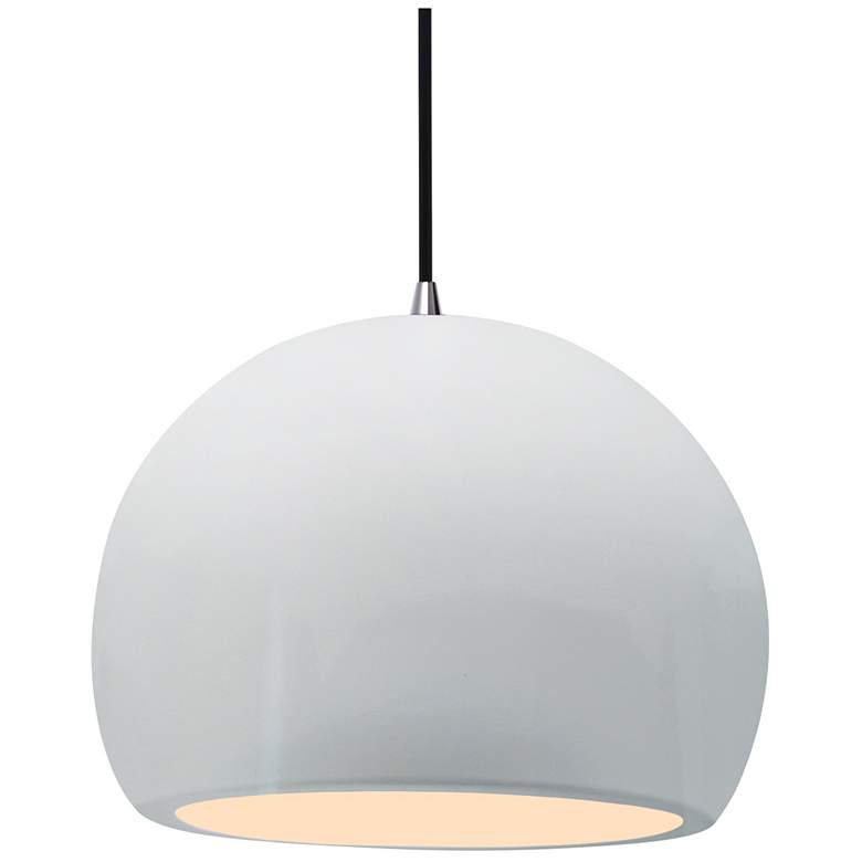 Image 1 12.25"W Gloss White Sided Frame Nickel Large Globe Black Cord Pendant