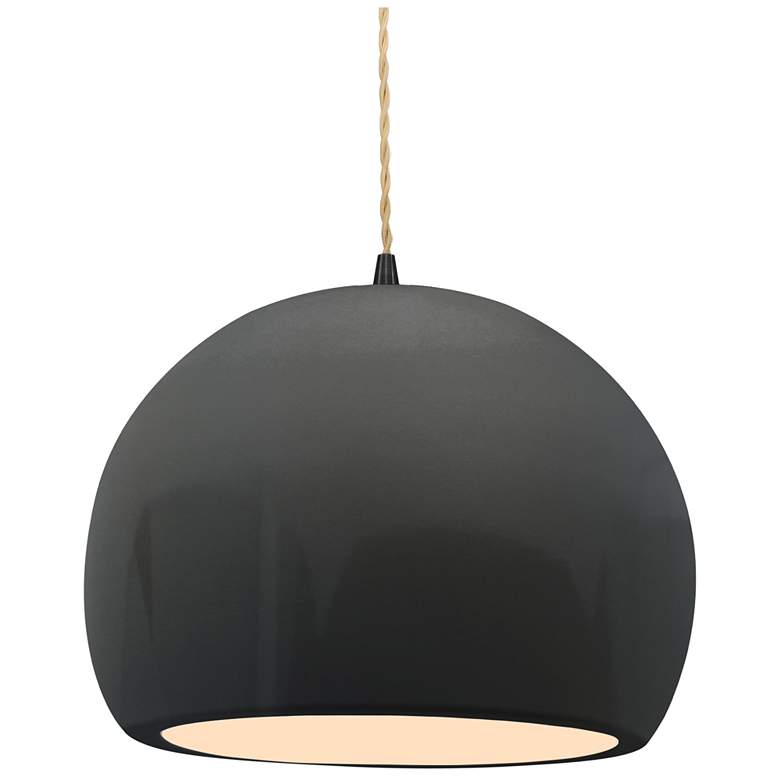 Image 1 12.25"W Grey Frame Matte Black Large Globe Beige Twisted Cord LED Pend