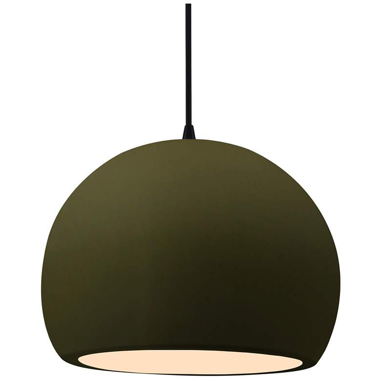 Image 1 12.25"W Matte Green Frame Matte Black Large Globe Black Cord LED Penda