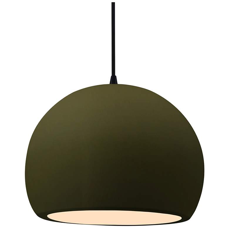 Image 1 12.25"W Matte Green Frame Matte Black Large Globe Black Cord Pendant
