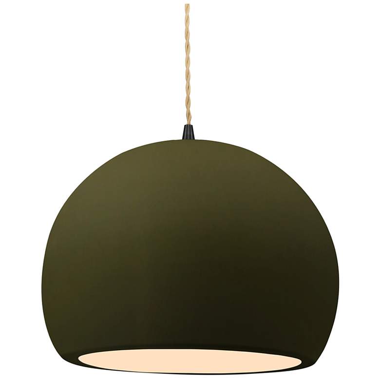 Image 1 12.25"W Matte Green Frame Matte Black Large Globe Twisted Cord Pendant