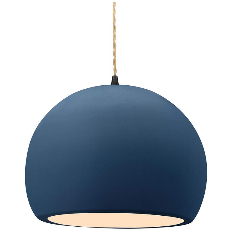 Image 1 12.25"W Midnight Frame Matte Black Large Globe Twisted Cord LED Pendan