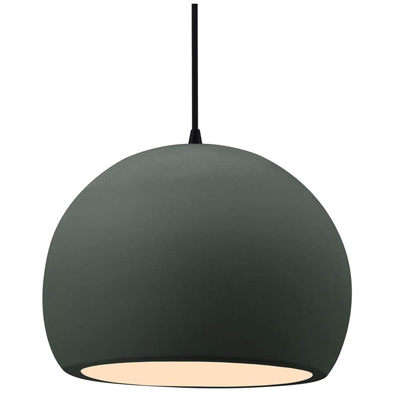 Image 1 12.25"W Pewter Green Frame Matte Black Large Globe Black Cord LED Pend