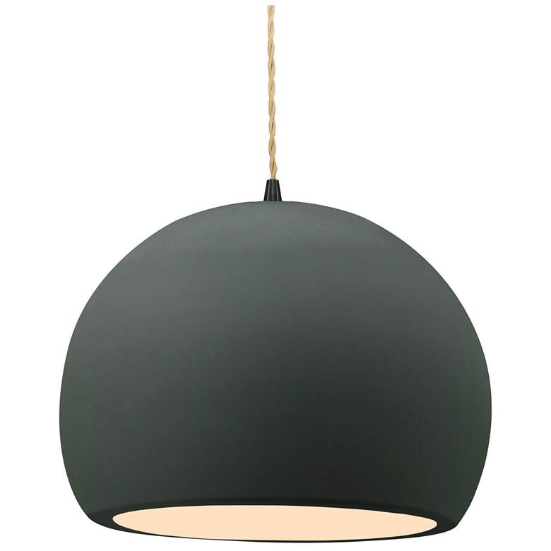 Image 1 12.25"W Pewter Green Frame Matte Black Large Globe Twisted Cord LED Pe