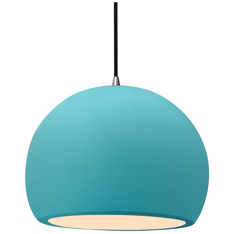 Image 1 12.25"W Reflecting Pool Frame Nickel Large Globe Black Cord LED Pendan