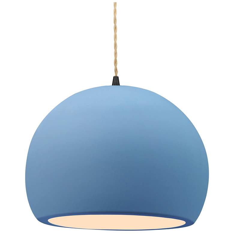 Image 1 12.25"W Sky Blue Frame Matte Black Large Globe Twisted Cord LED Pendan