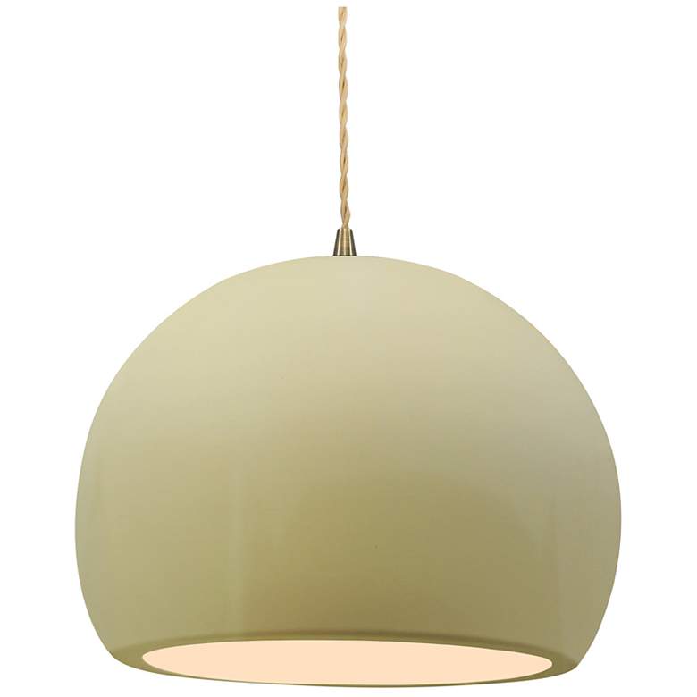 Image 1 12.25"W Vanilla Gloss Frame Antique Brass Large Globe Cord LED Pendant