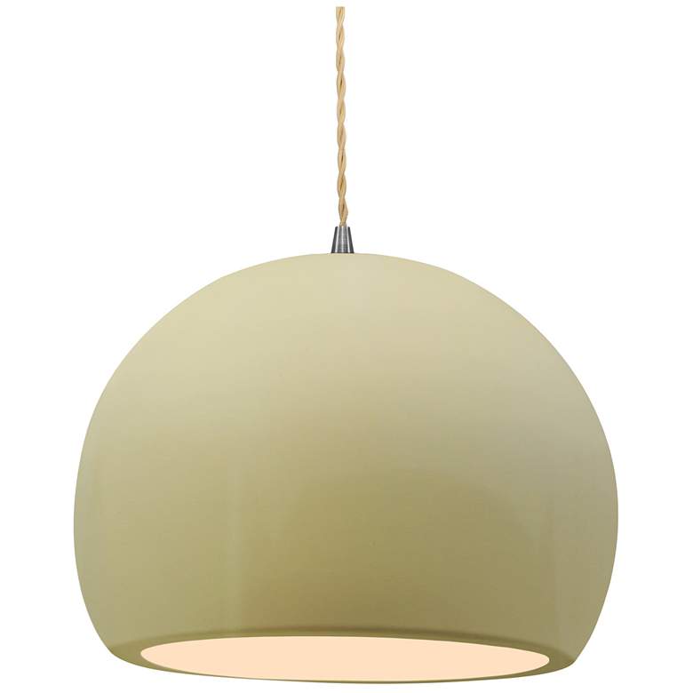 Image 1 12.25"W Vanilla Gloss Frame Nickel Large Globe Beige Twisted Cord Pend