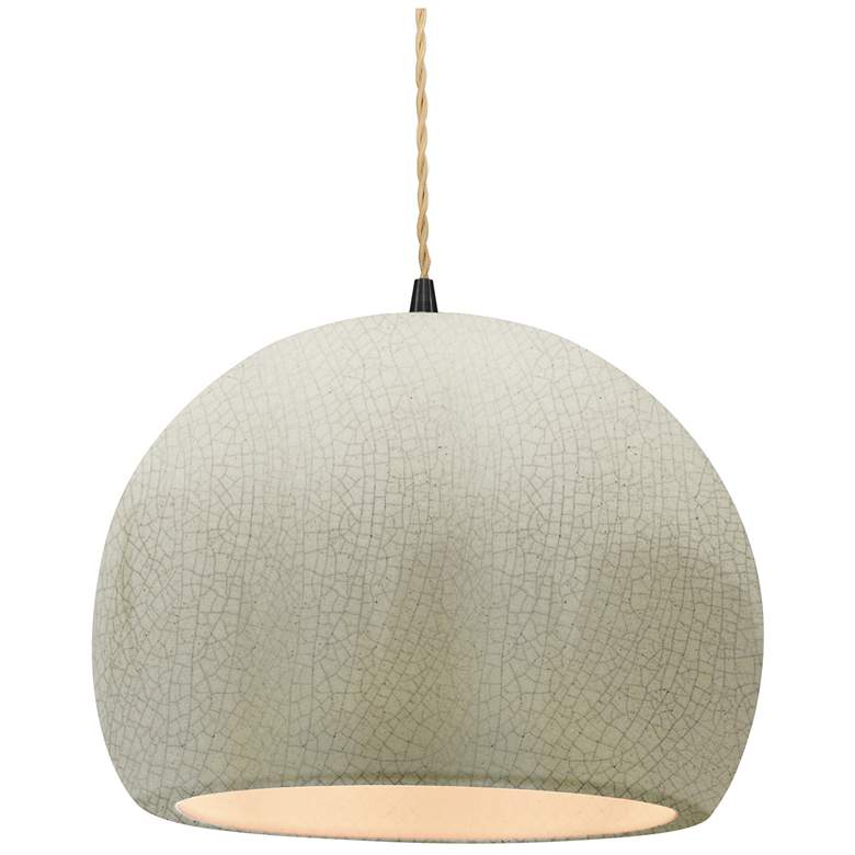 Image 1 12.25"W White Crackle Frame Matte Black Large Globe Cord LED Pendant