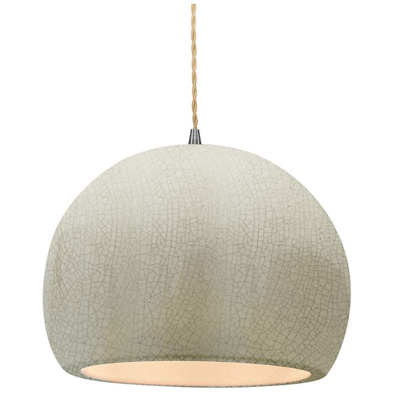 Image 1 12.25"W White Crackle Frame Nickel Large Globe Beige Twisted Cord Pend