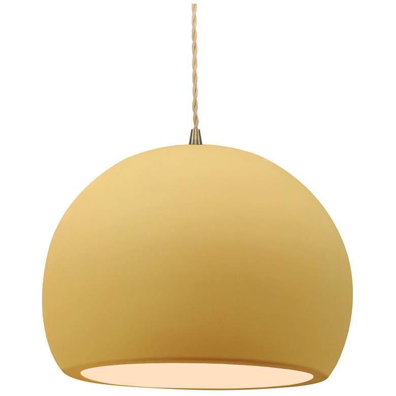 Image 1 12.25"W Yellow Frame Antique Brass Large Globe Twisted Cord LED Pendan