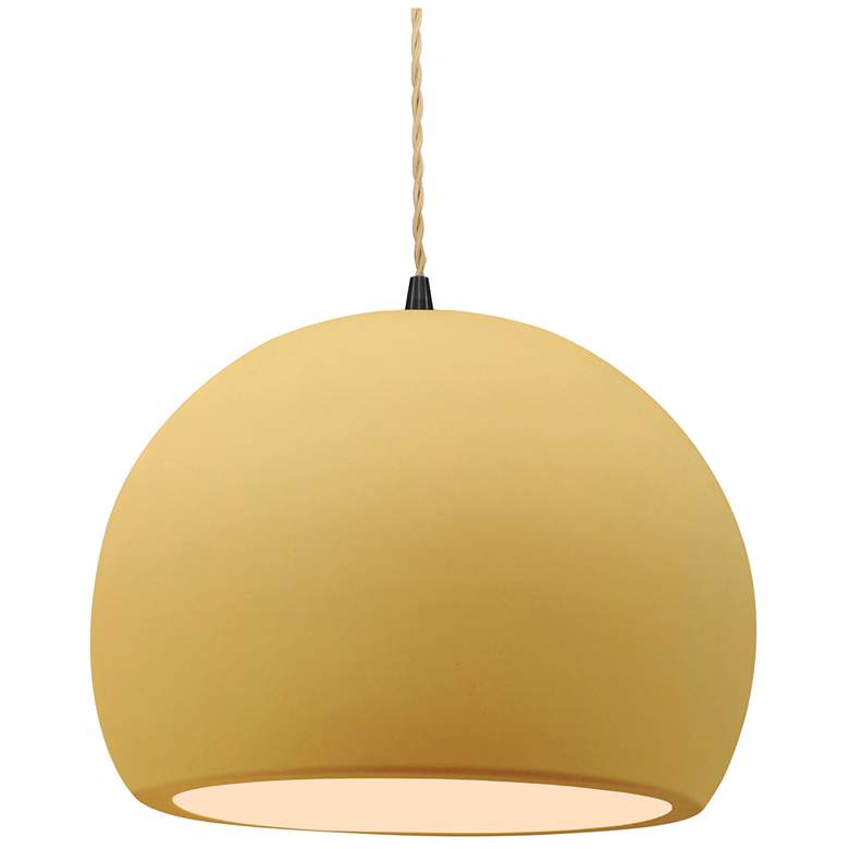 Image 1 12.25"W Yellow Frame Matte Black Large Globe Beige Twisted Cord LED Pe