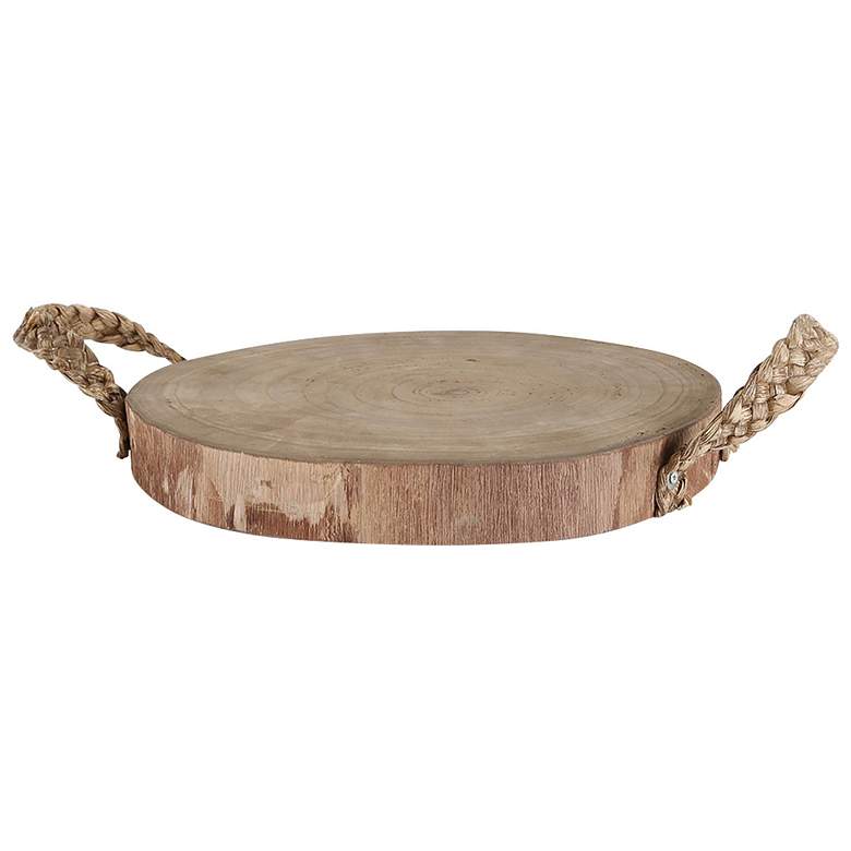 Image 1 12.4" Wide Round Wooden Accent Tray with Rope Handles