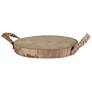 12.4" Wide Round Wooden Accent Tray with Rope Handles