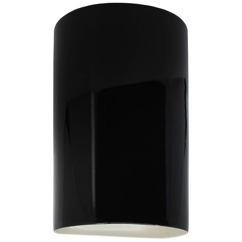 Image 1 12.5" Ceramic Cylinder ADA Gloss Black LED Outdoor Sconce