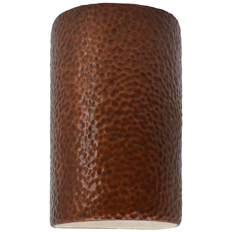 Image 1 12.5 inch Ceramic Cylinder ADA Hammered Copper LED Outdoor Sconce
