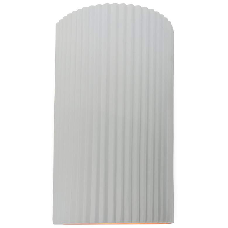 Image 1 12.5" Gloss White Sided Large Pleated Cylinder ADA Outdoor LED Sconce