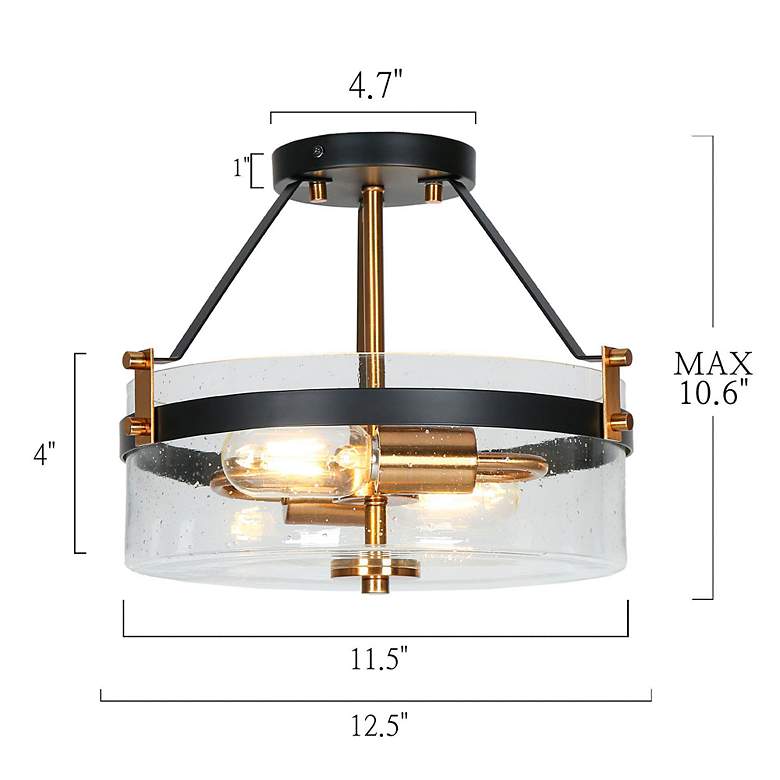 Image 4 12.5" Wide 2-Light Black Brass Drum Seeded Glass Ceiling Light more views
