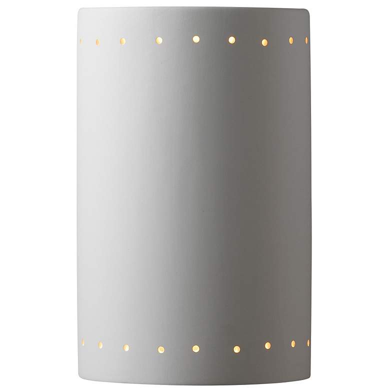 Image 1 12.5"H Closed Top Bisque Large Cylinder Perfs ADA Outdoor LED Sconce