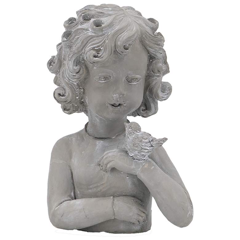 Image 1 12 inch Gray Bird on Girl&#39;s Hand Polyresin Vase