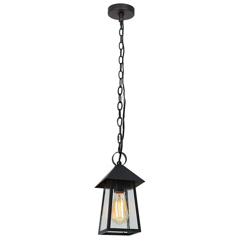 Image 2 12" High 1-Light Black Seeded Glass Outdoor Pendant Light more views