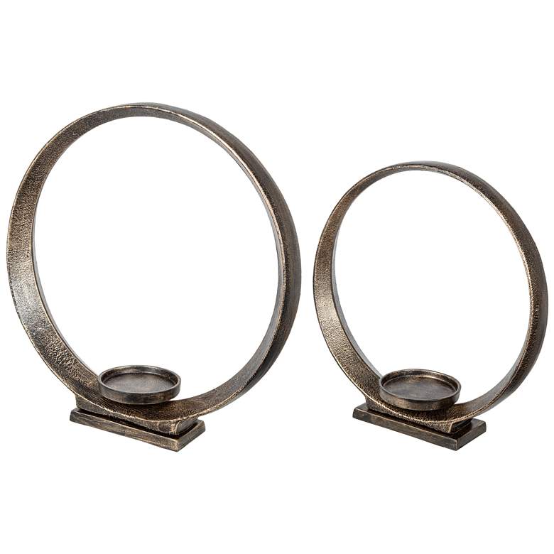 Image 1 12 inch High Aluminum Ring Candle Holders - Set of 2