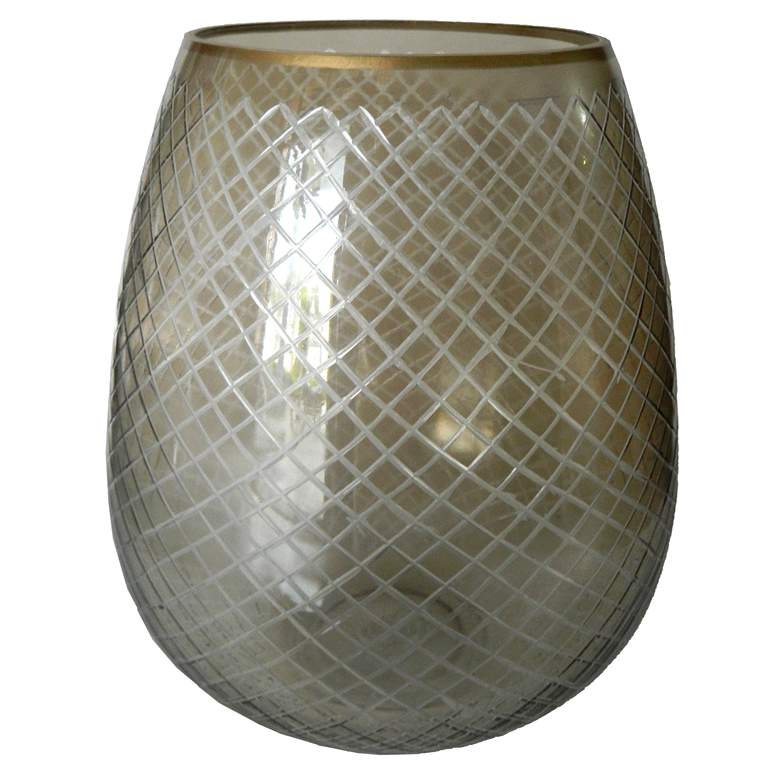 Image 1 12" High Brown and Gold Cross-Cut Glass Metallic Rimmed Candle Holder