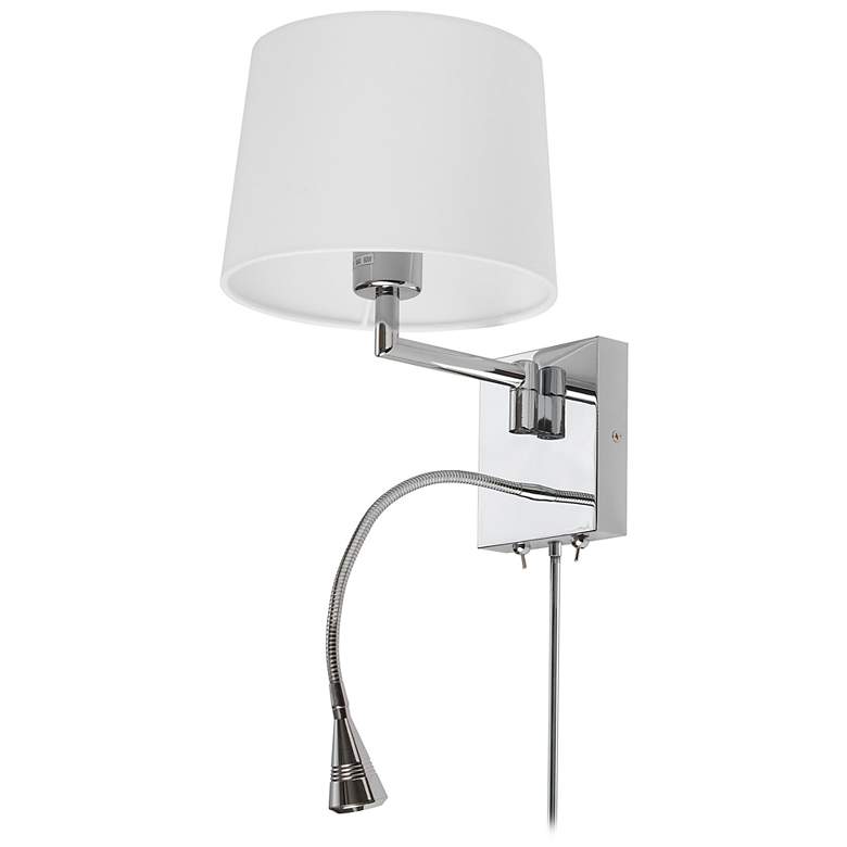Image 2 12" High Polished Chrome LED Wall Sconce With White Shade